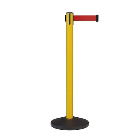 Montour Line Stanchion Belt Barrier Yellow Post 9ft. Red Belt ES400-YW-RD-CCW-90